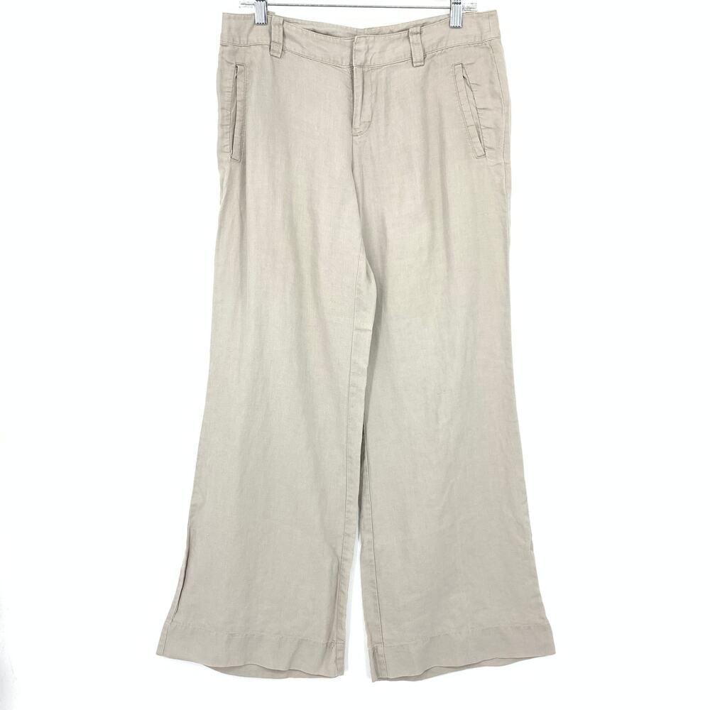 Calvin Klein Wide Leg 100% Linen Casual Pants Womens Size 8 Beige